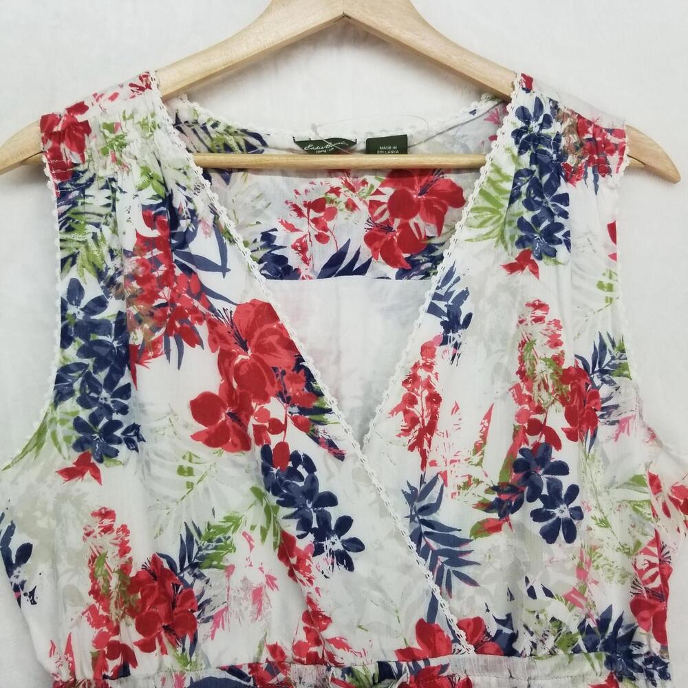 Eddie Bauer Sleeveless Dress Womens 8 White Red Blue Green Floral 100%‎ Cotton - Picture 4 of 13
